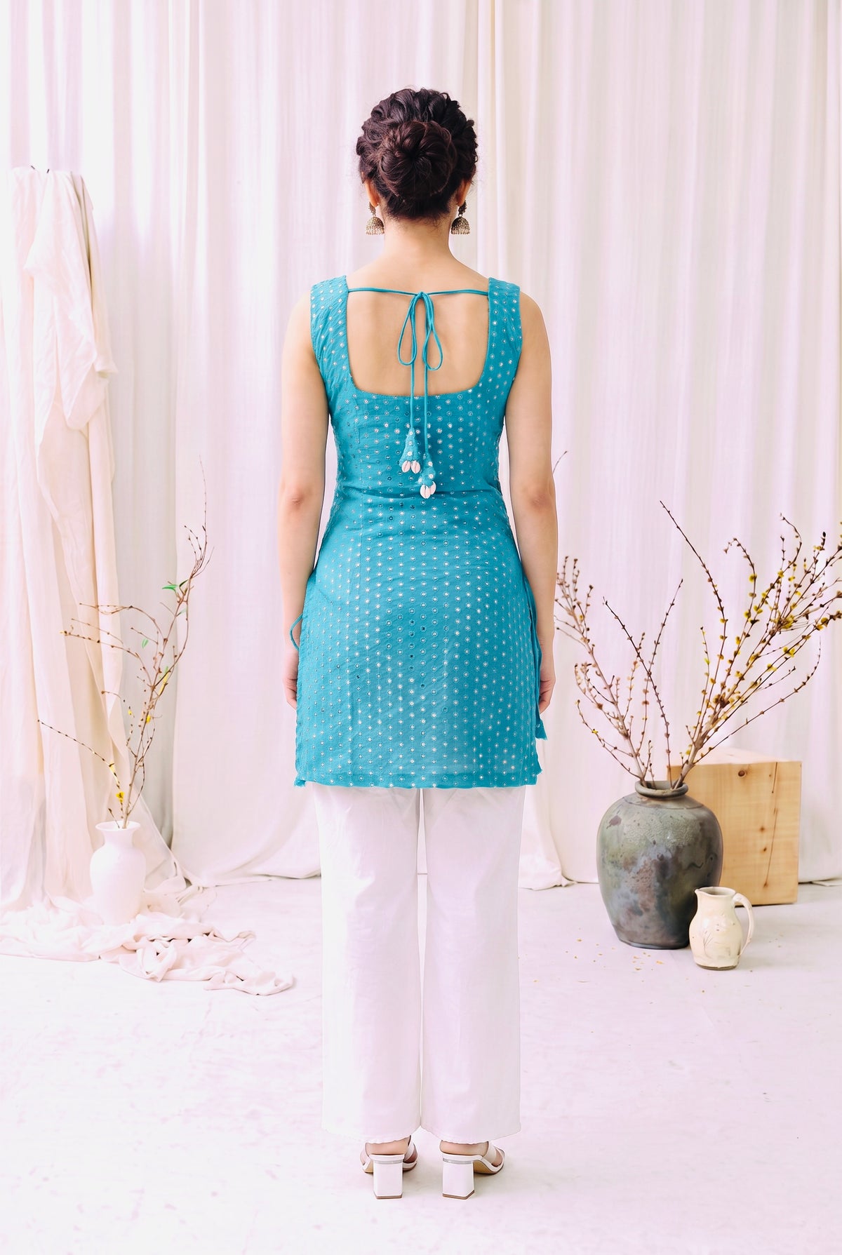 Madhuri Mirrorwork Kurti – Teal