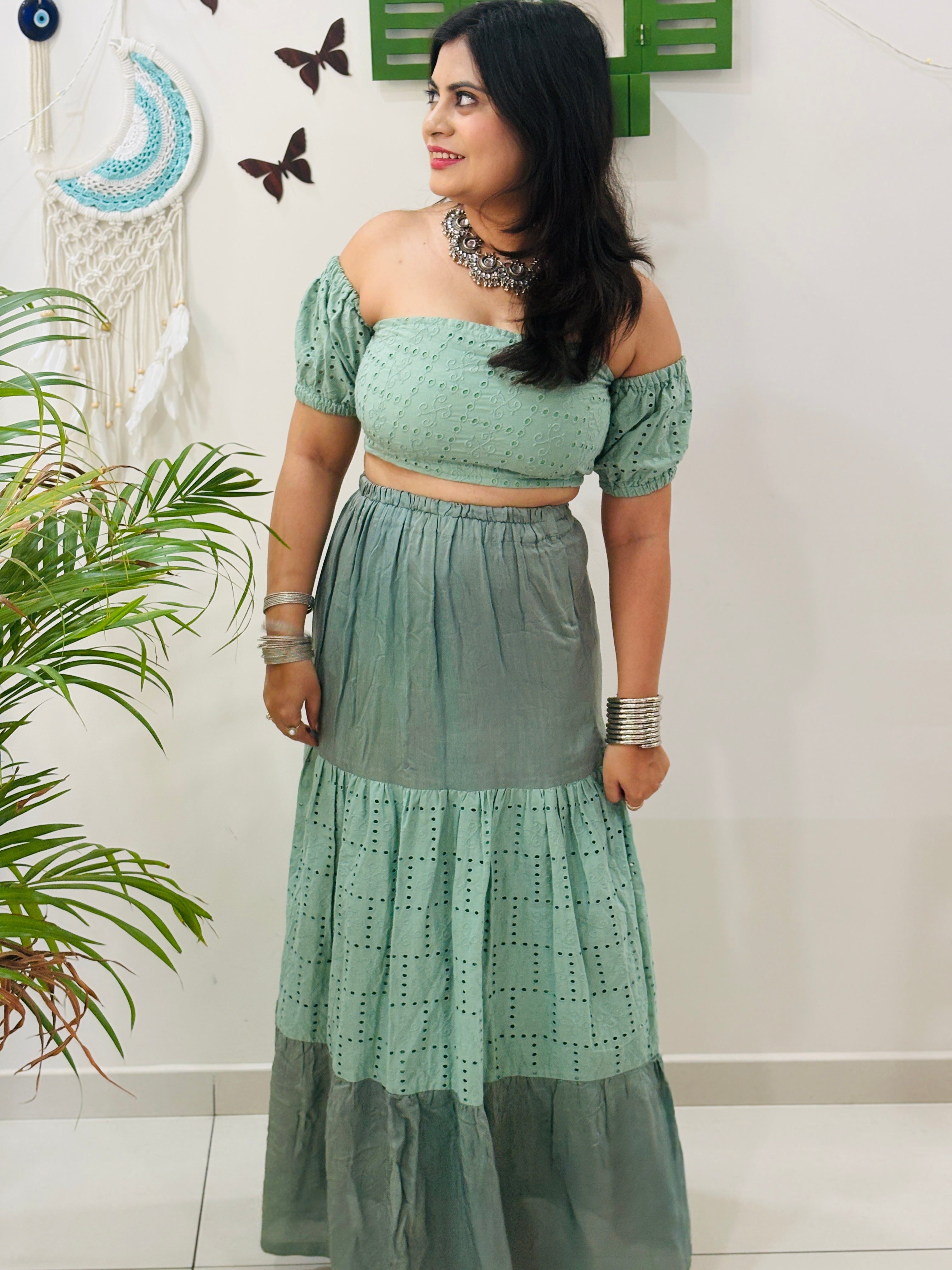 Mint Muse Chikankari Skirt Set