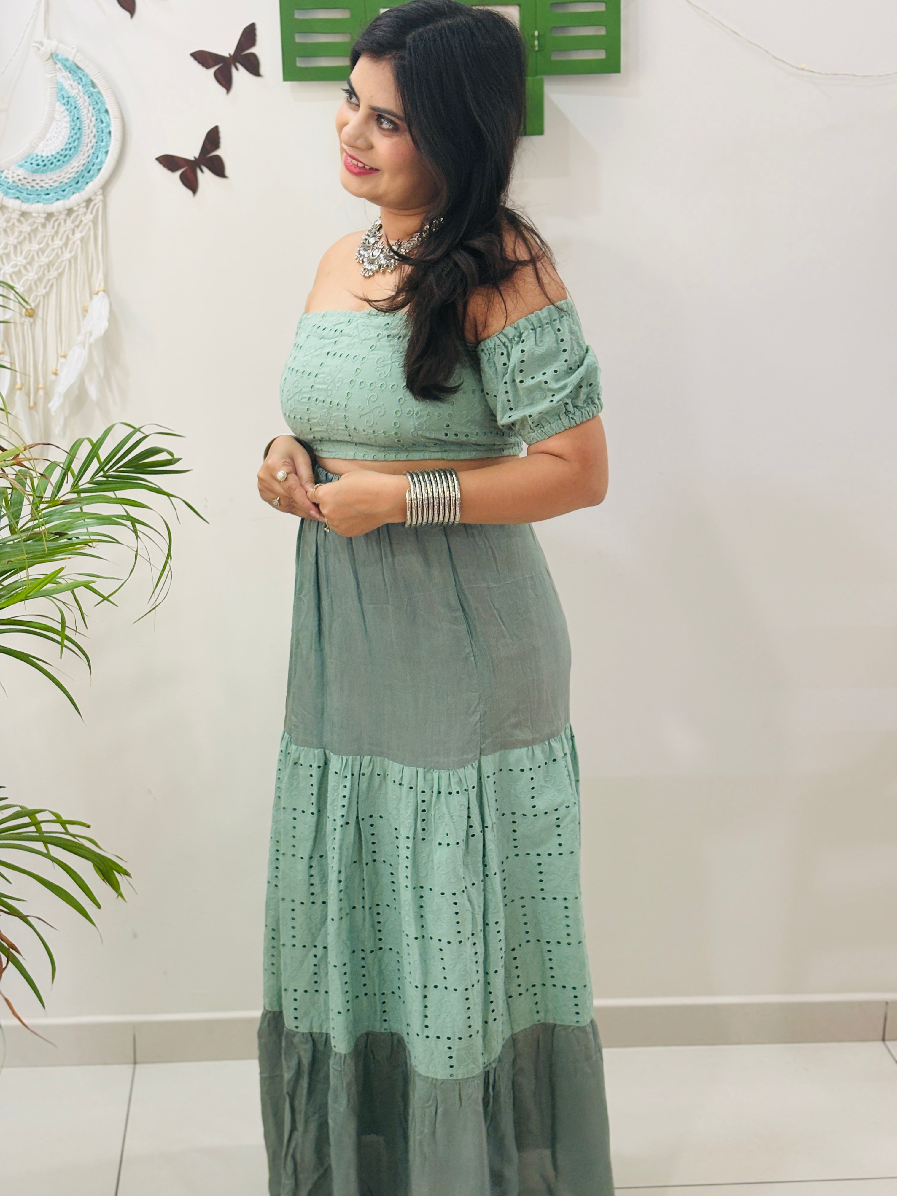 Mint Muse Chikankari Skirt Set
