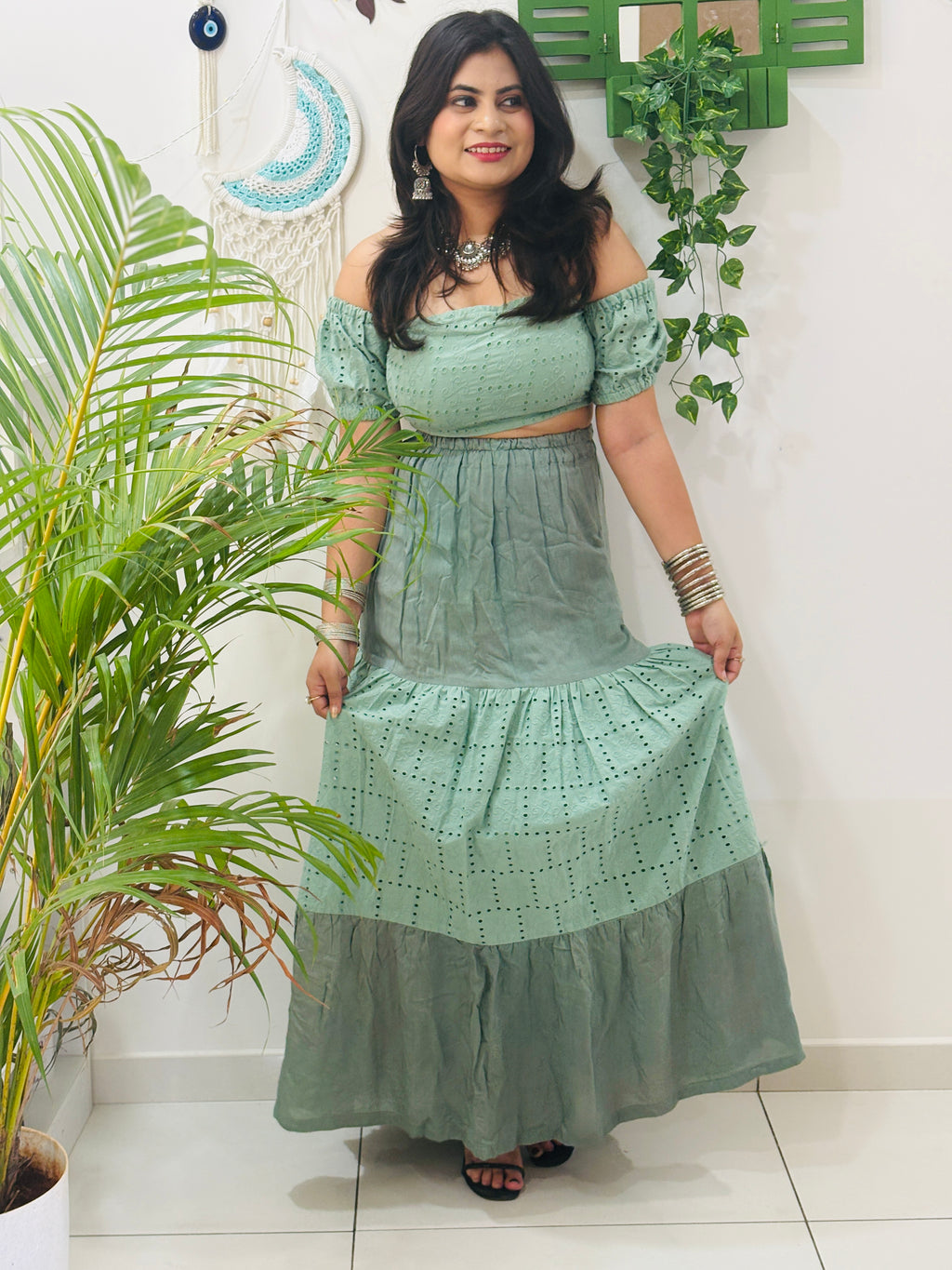Mint Muse Chikankari Skirt Set