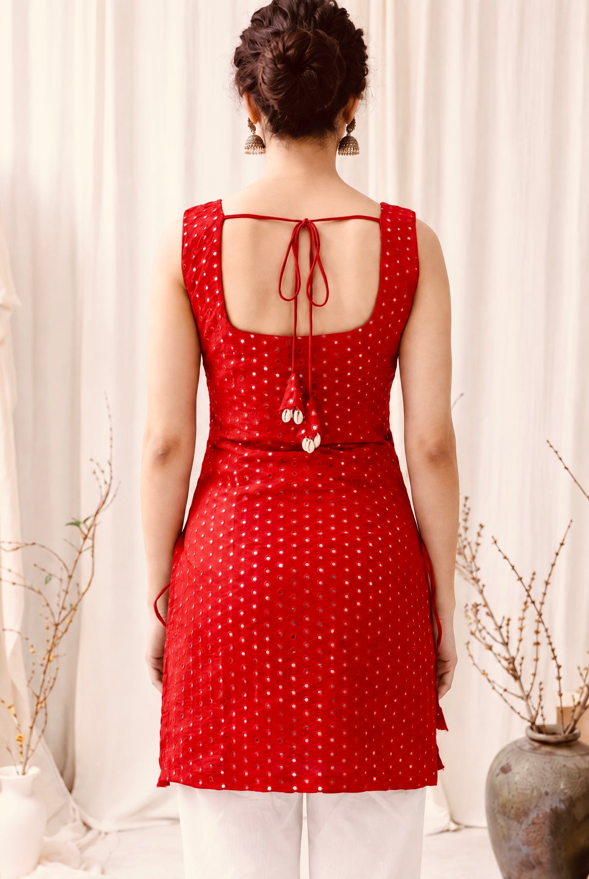 Madhuri Mirrorwork Kurti – Red
