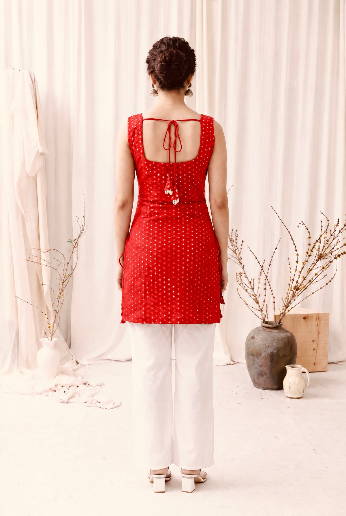 Madhuri Mirrorwork Kurti – Red