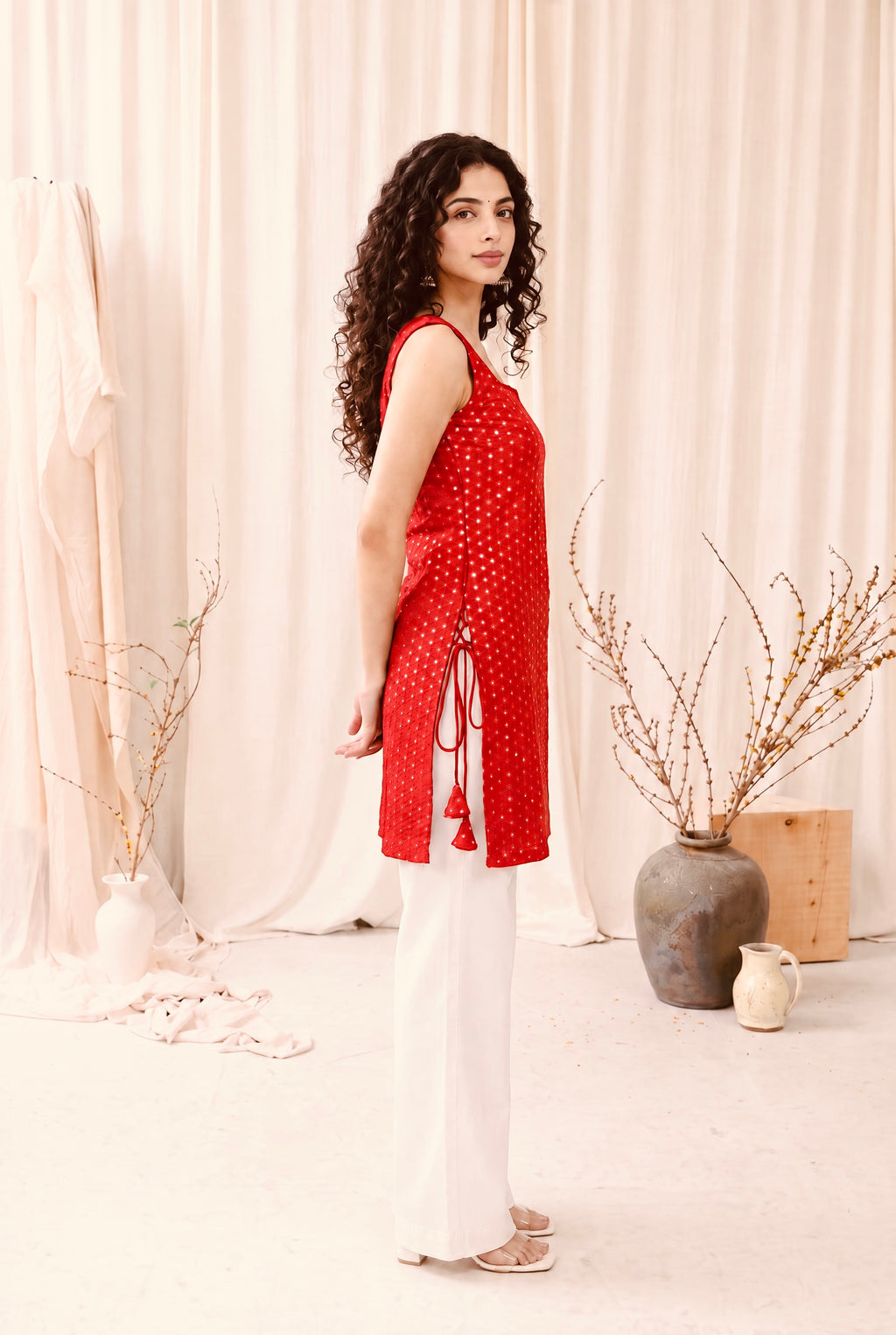 Madhuri Mirrorwork Kurti – Red