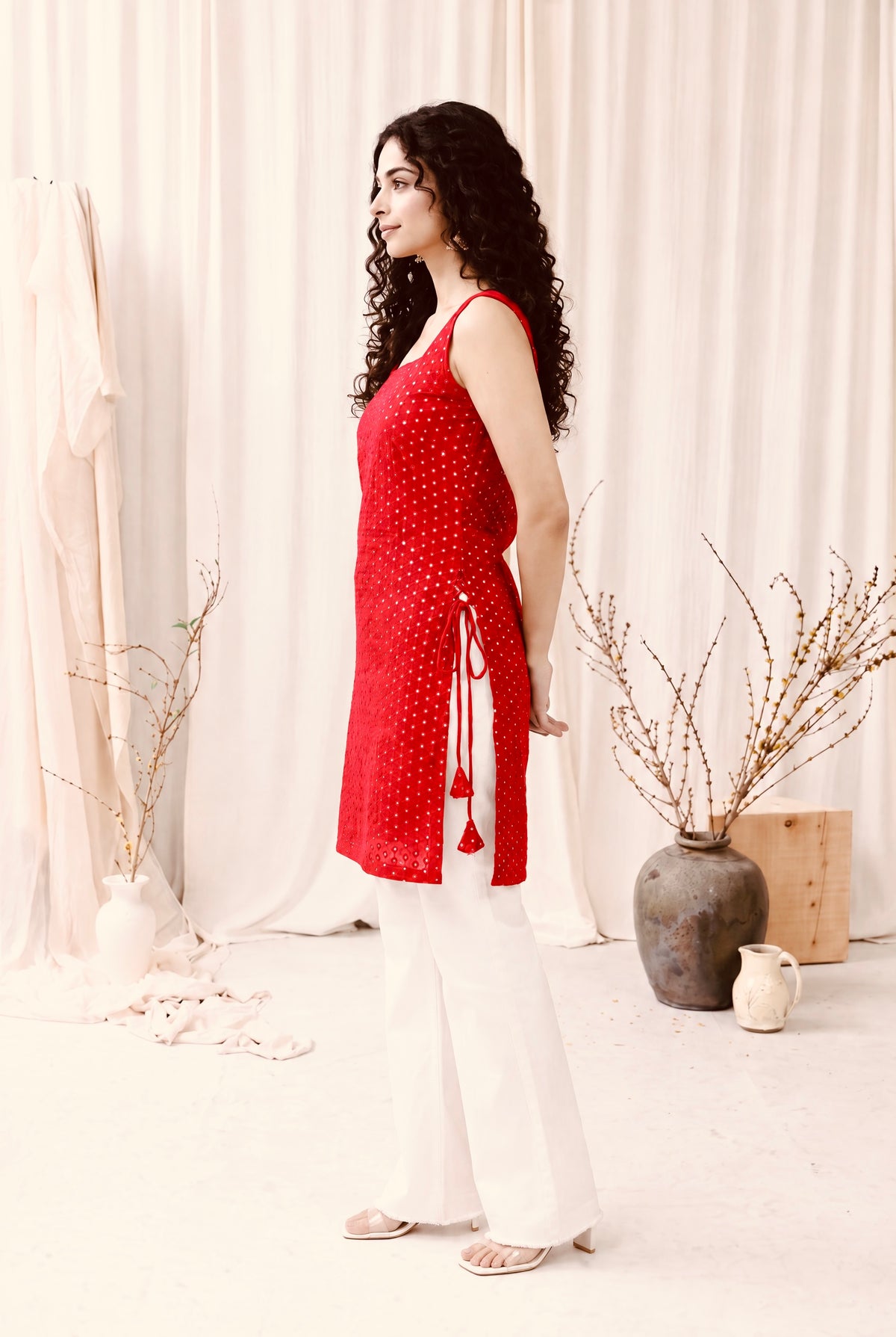 Madhuri Mirrorwork Kurti – Red