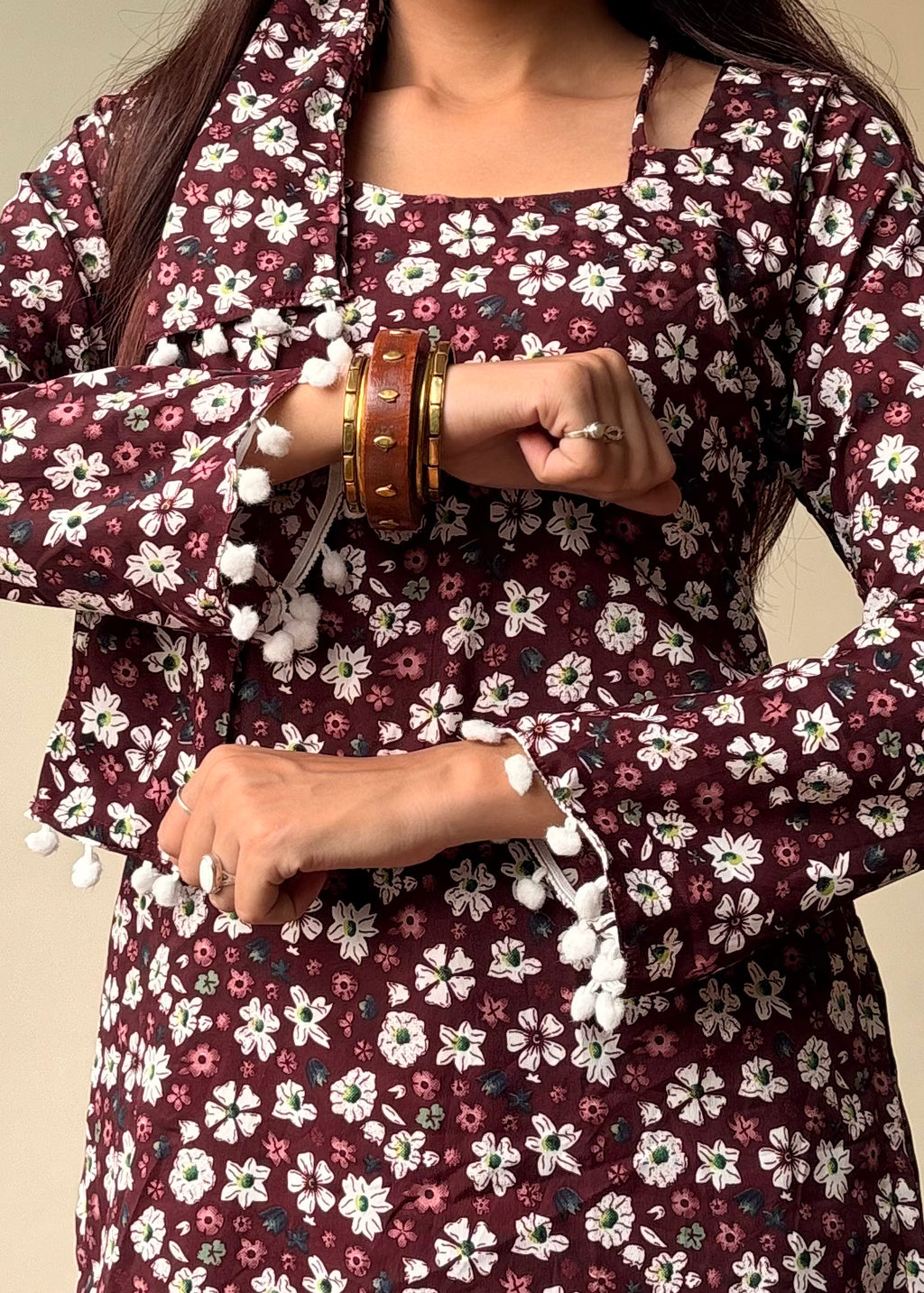 Mogra Noir Kurti (Deep Burgundy & Floral)
