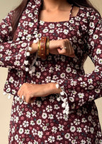 Mogra Noir Kurti (Deep Burgundy & Floral)