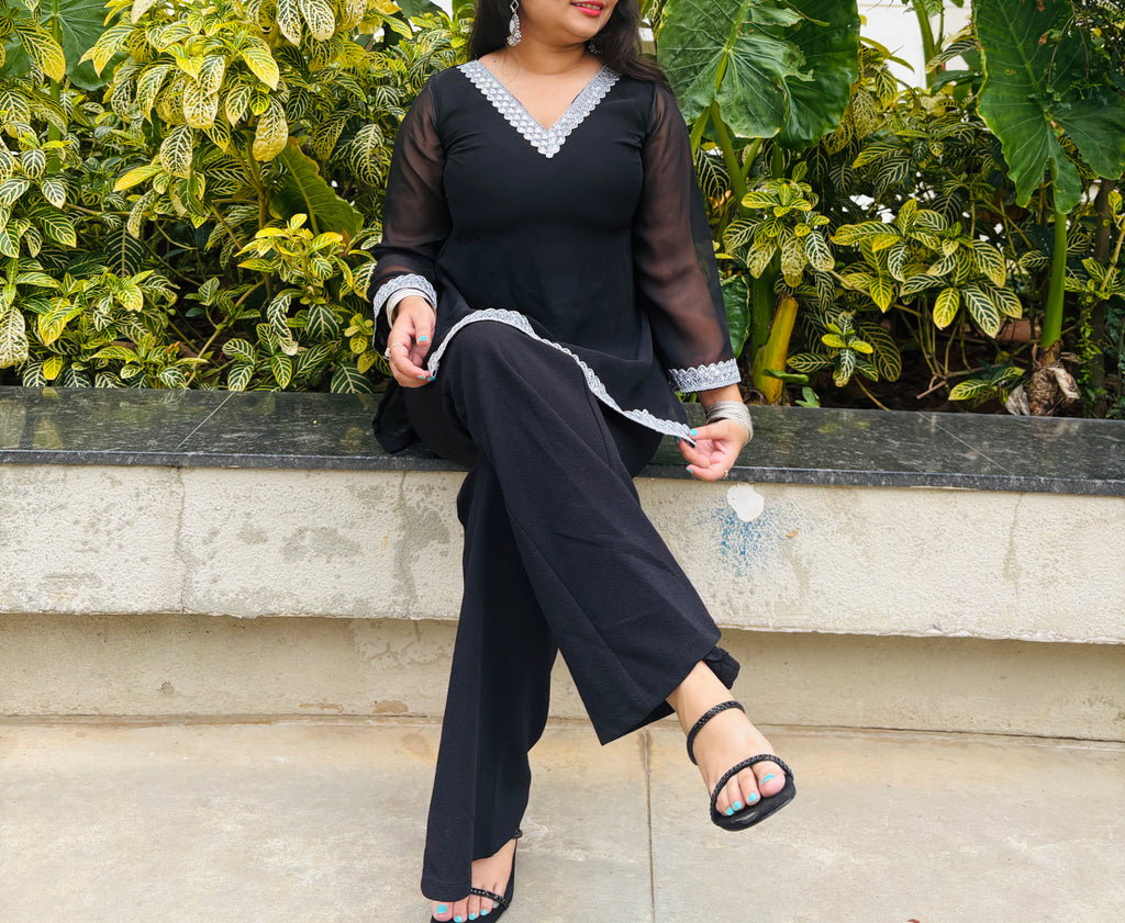 Black Silver Lace Kurti