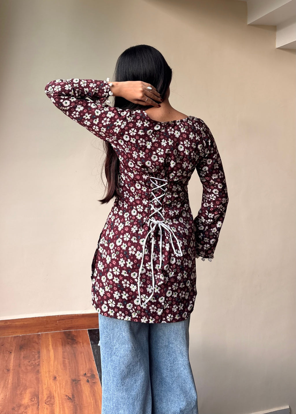 Mogra Noir Kurti (Deep Burgundy & Floral)
