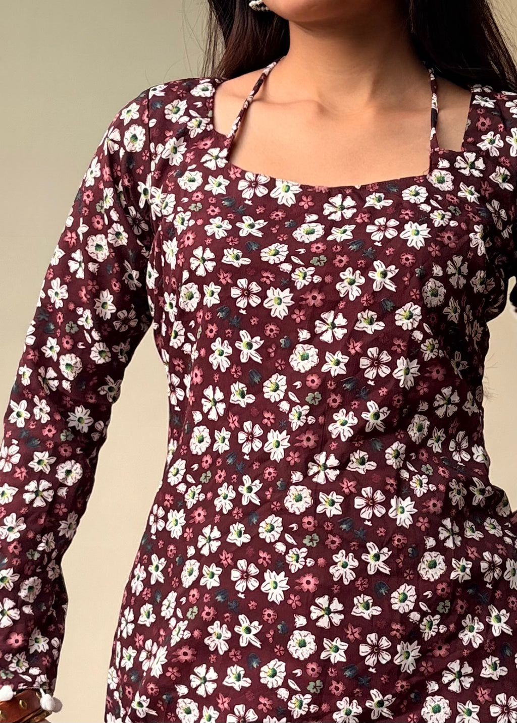 Mogra Noir Kurti (Deep Burgundy & Floral)