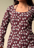 Mogra Noir Kurti (Deep Burgundy & Floral)