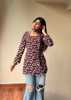 Mogra Noir Kurti (Deep Burgundy & Floral)