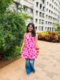 Gulabi Phool Tie-Strap Cotton Kurti