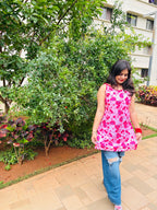 Gulabi Phool Tie-Strap Cotton Kurti