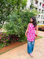Gulabi Phool Tie-Strap Cotton Kurti