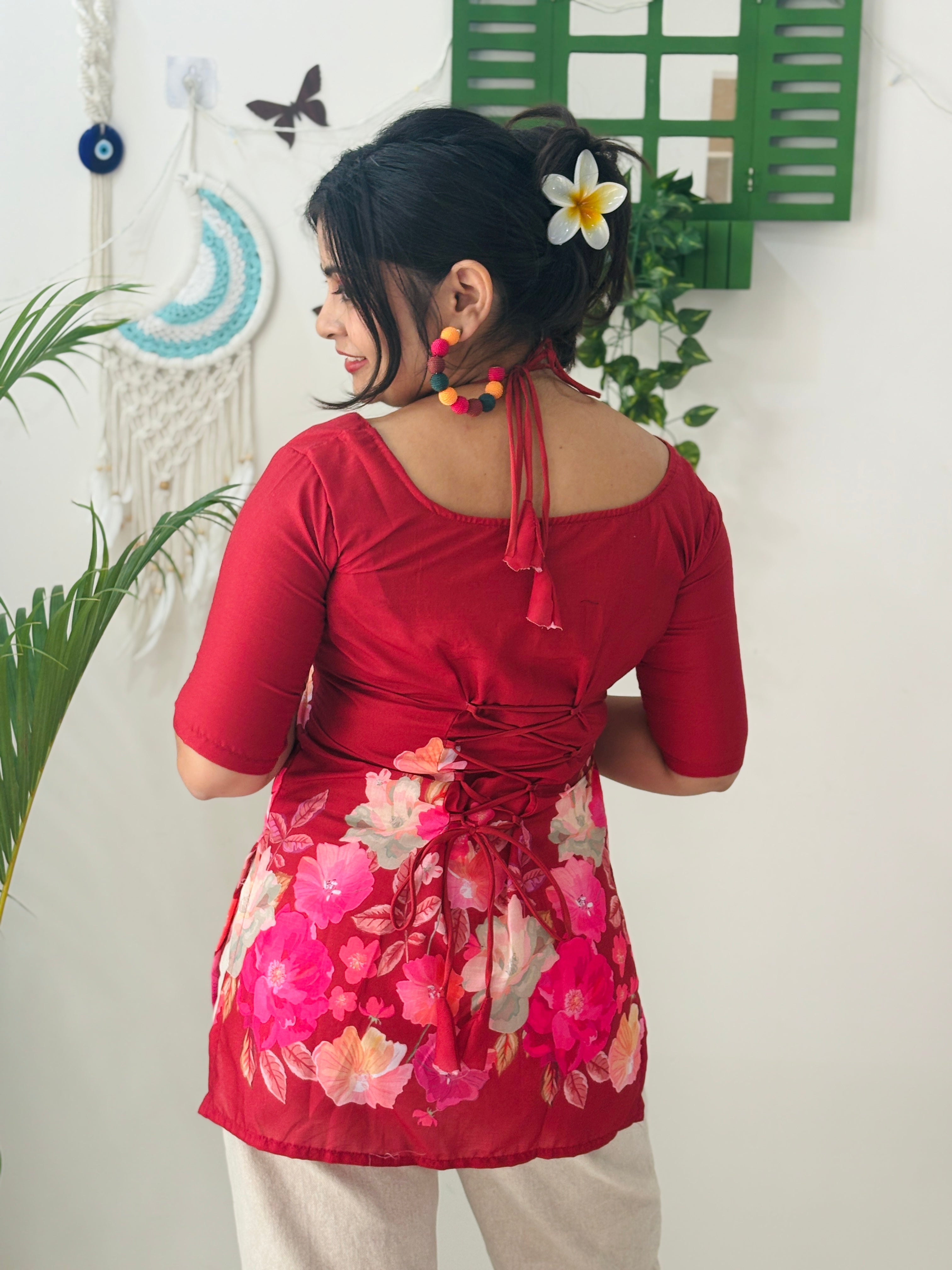 Scarlet Bloom Corset Tie-Up Kurti