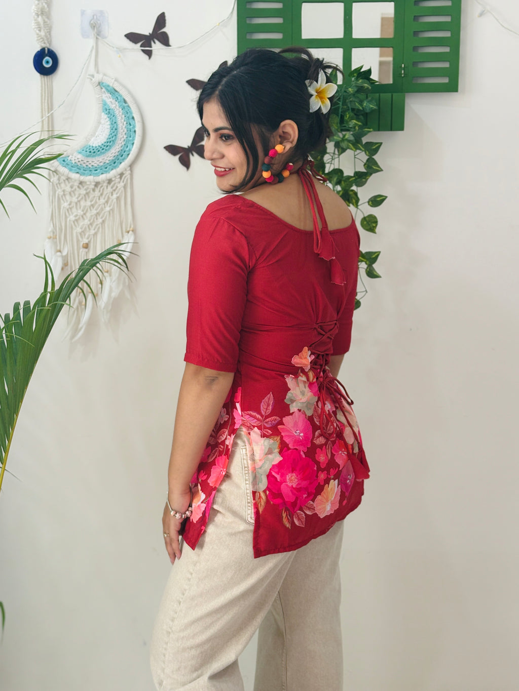 Scarlet Bloom Corset Tie-Up Kurti