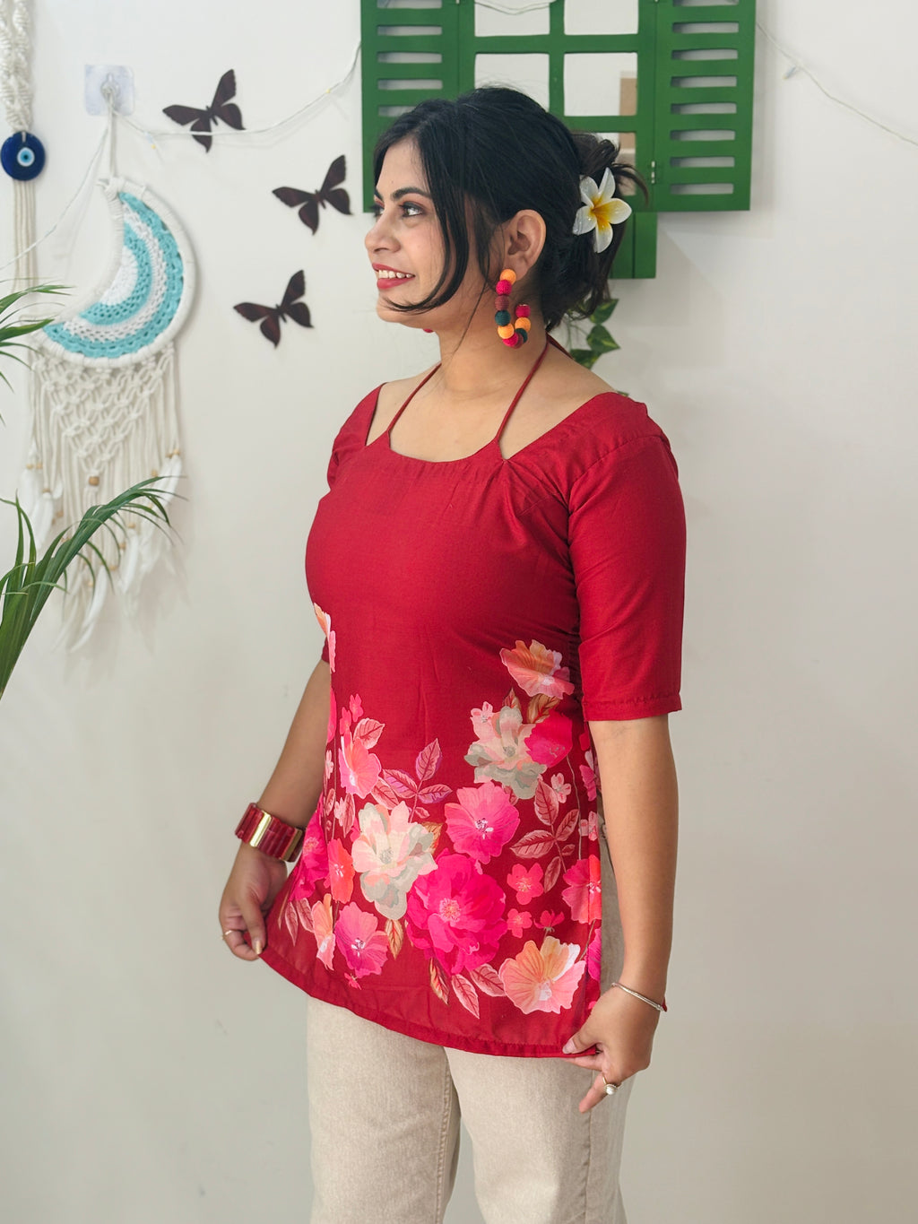 Scarlet Bloom Corset Tie-Up Kurti