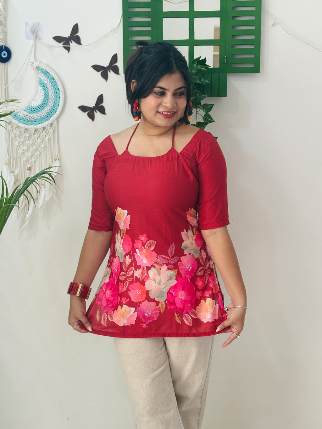 Scarlet Bloom Corset Tie-Up Kurti
