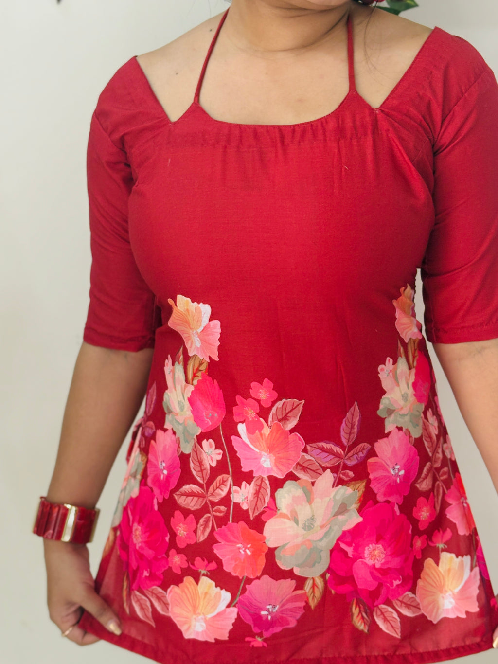 Scarlet Bloom Corset Tie-Up Kurti