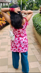 Gulabi Phool Tie-Strap Cotton Kurti