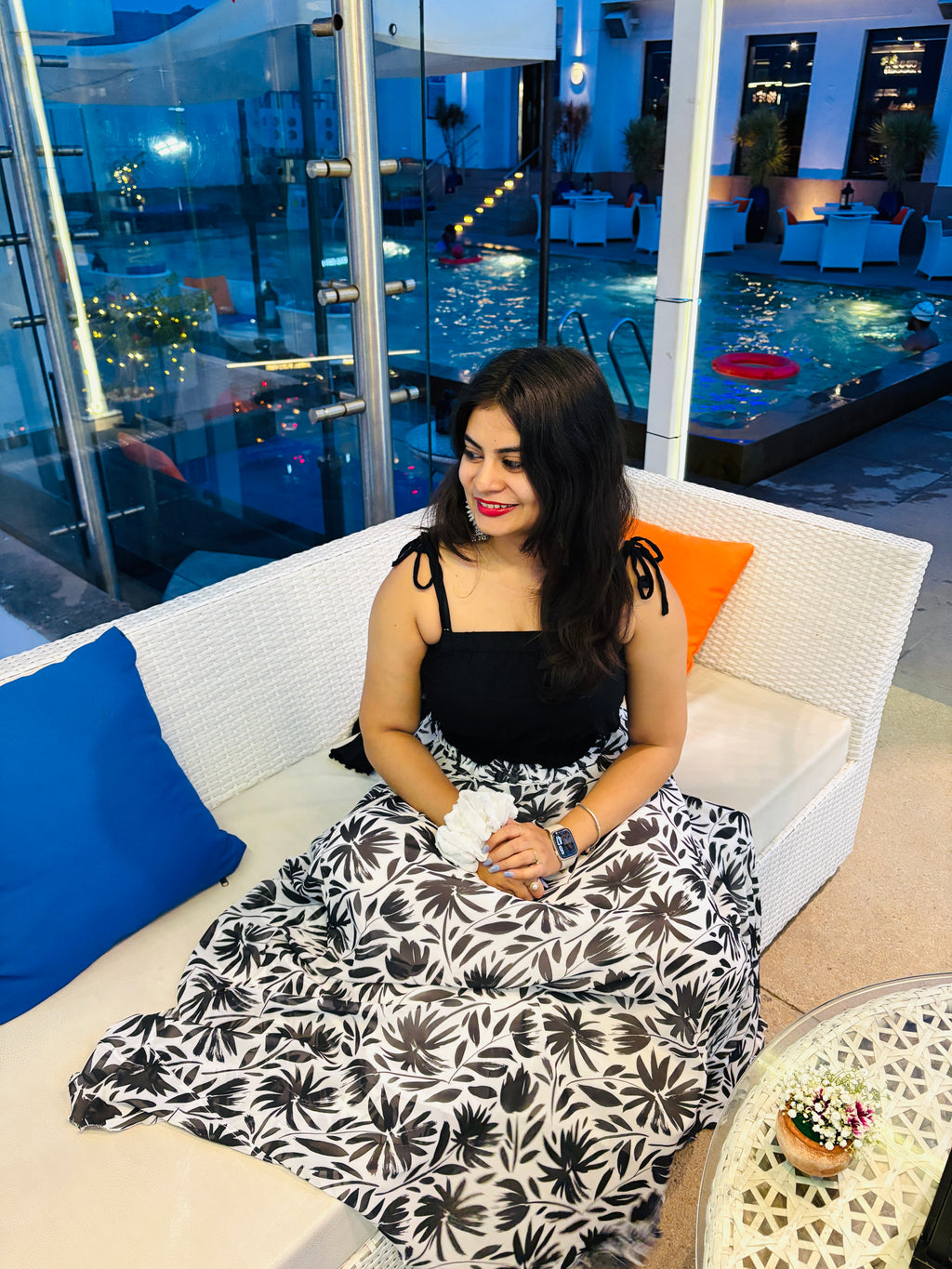 Midnight Bloom B&W Maxi Skirt