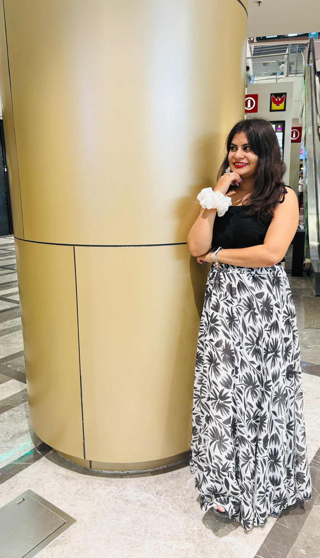 Midnight Bloom B&W Maxi Skirt