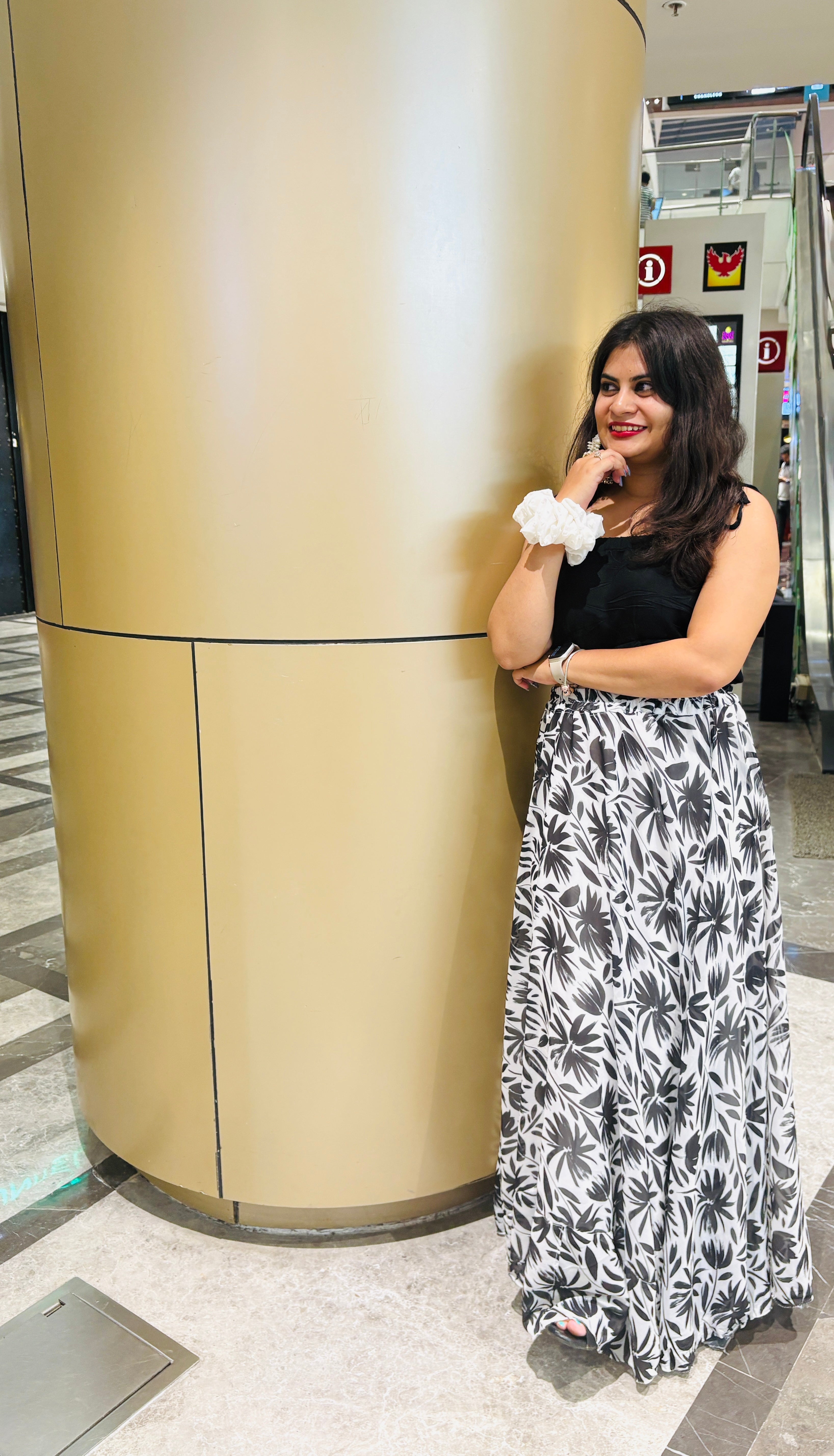 Midnight Bloom B&W Maxi Skirt