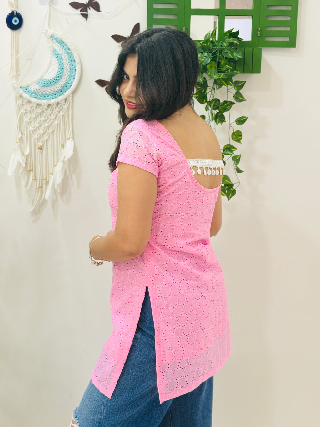 Blush Lace Charm Kurti 🌸