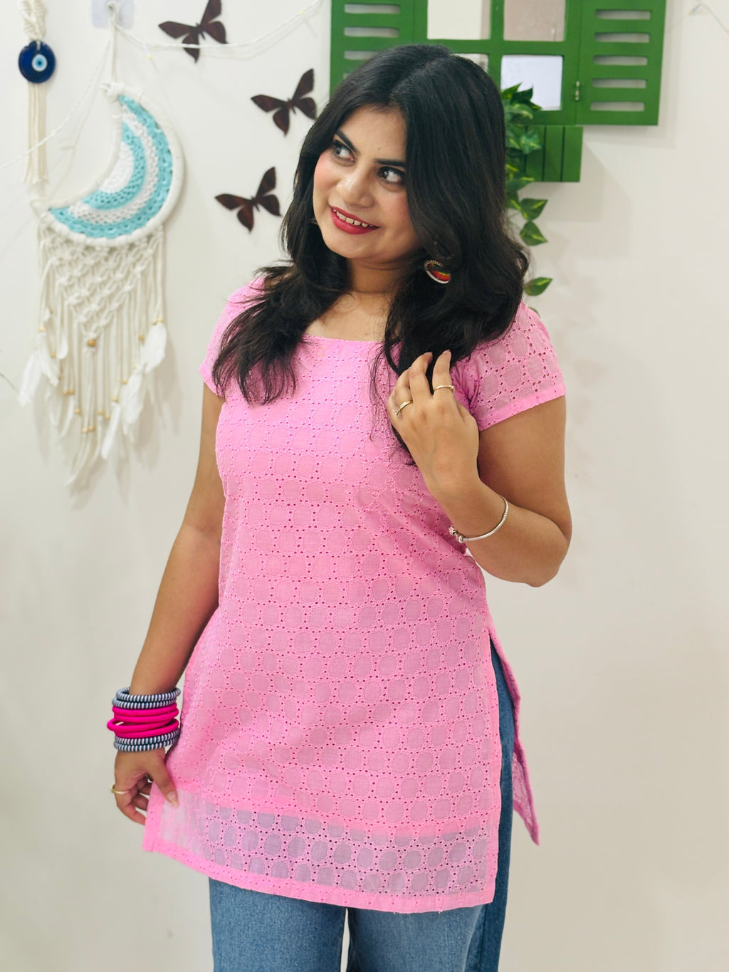 Blush Lace Charm Kurti 🌸