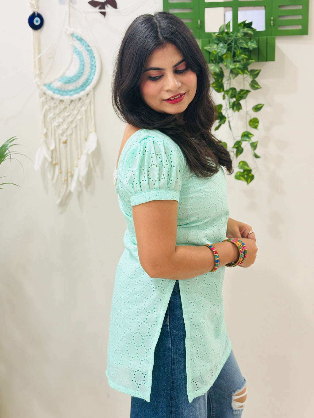 Aira Mint Lace Charm Kurti