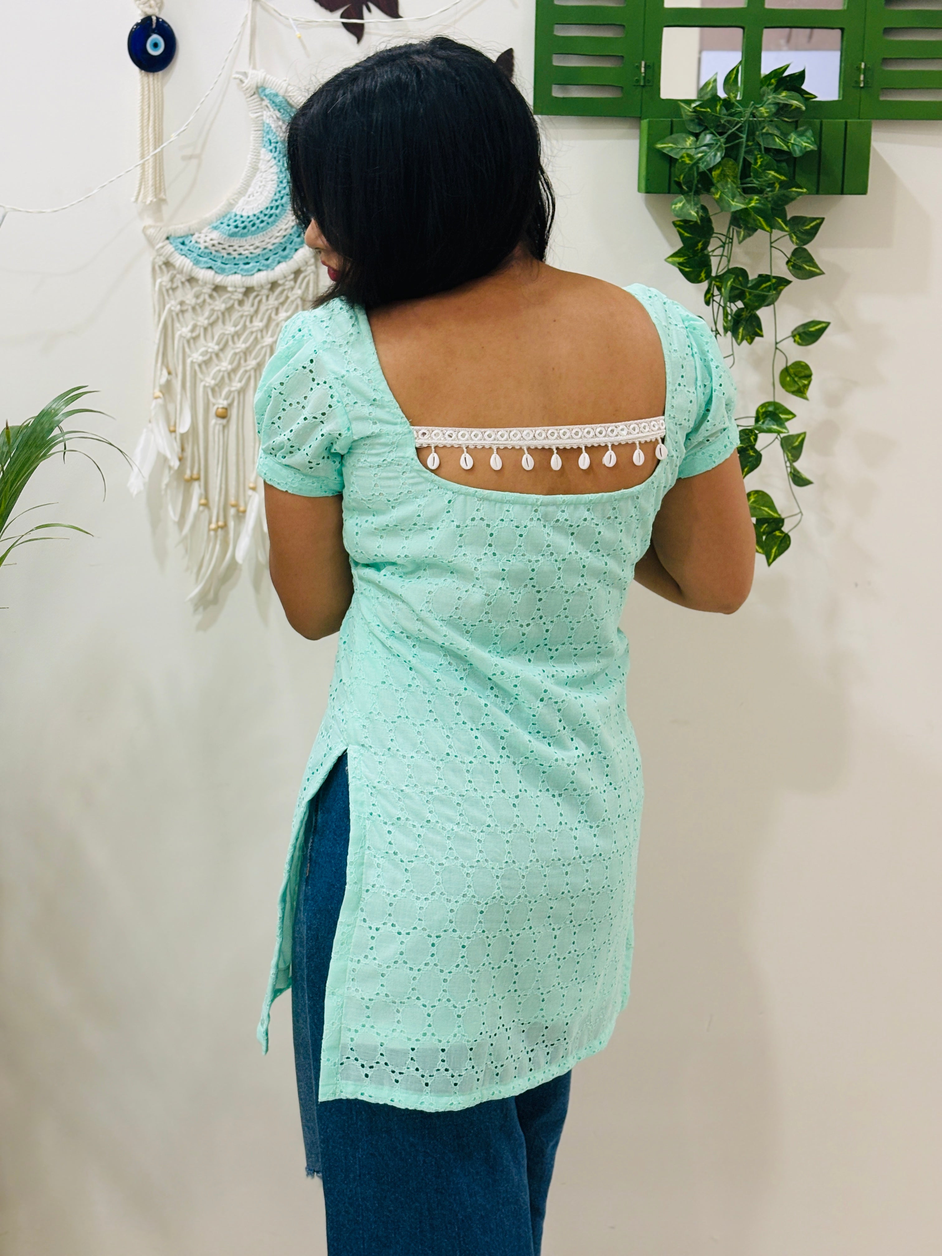 Aira Mint Lace Charm Kurti