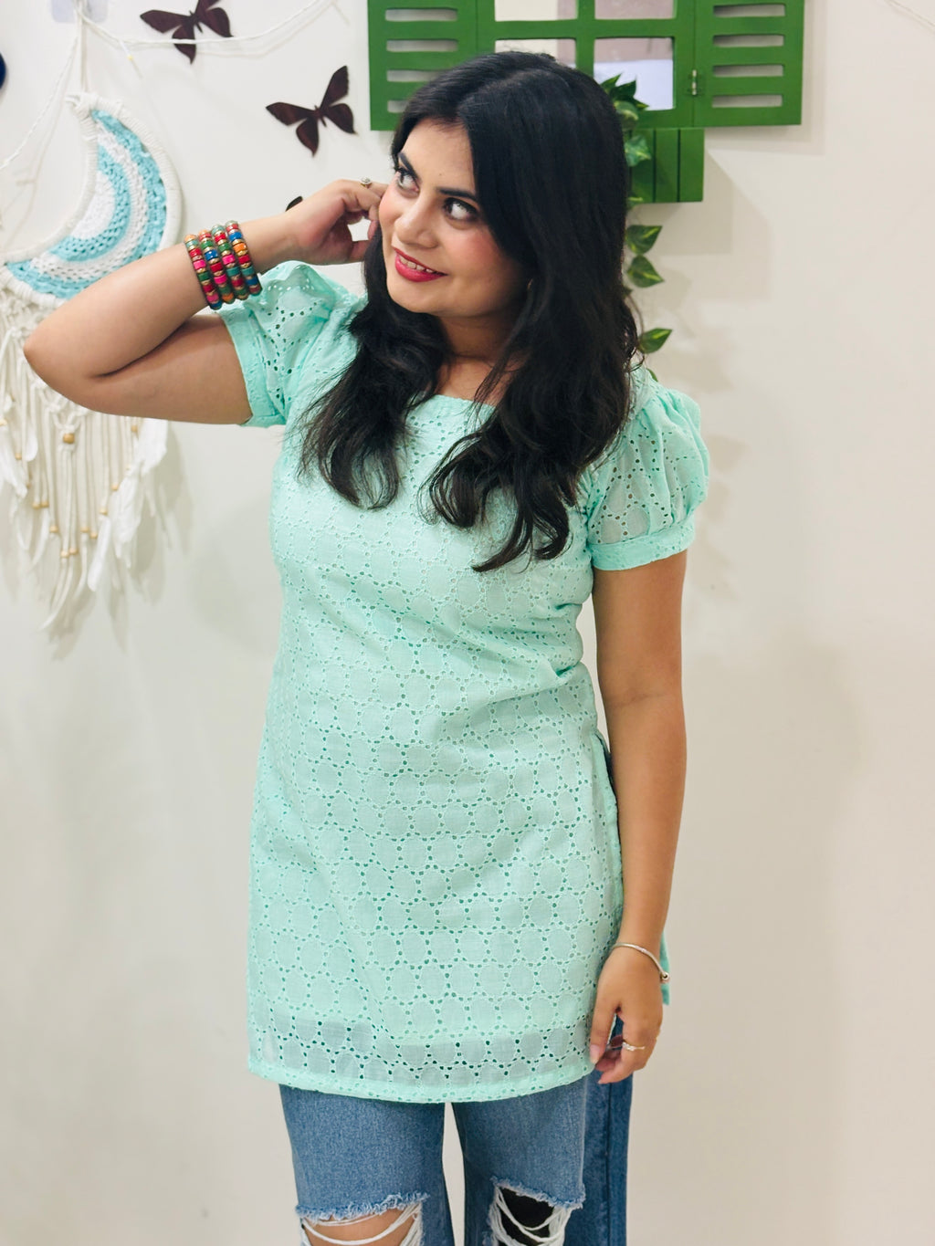 Aira Mint Lace Charm Kurti
