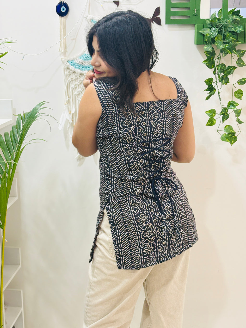Midnight Blue Bandhani Corset Kurti