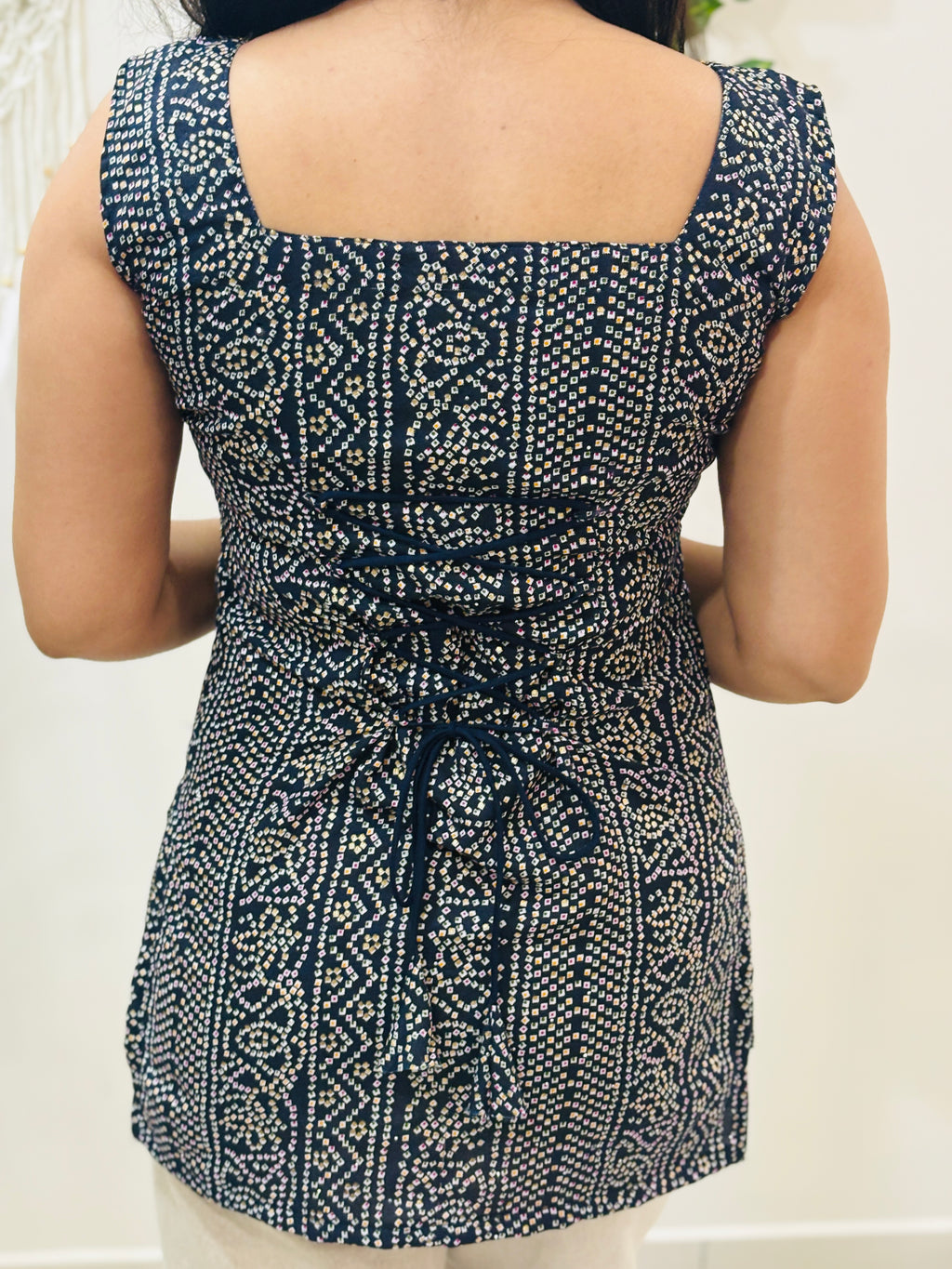 Midnight Blue Bandhani Corset Kurti