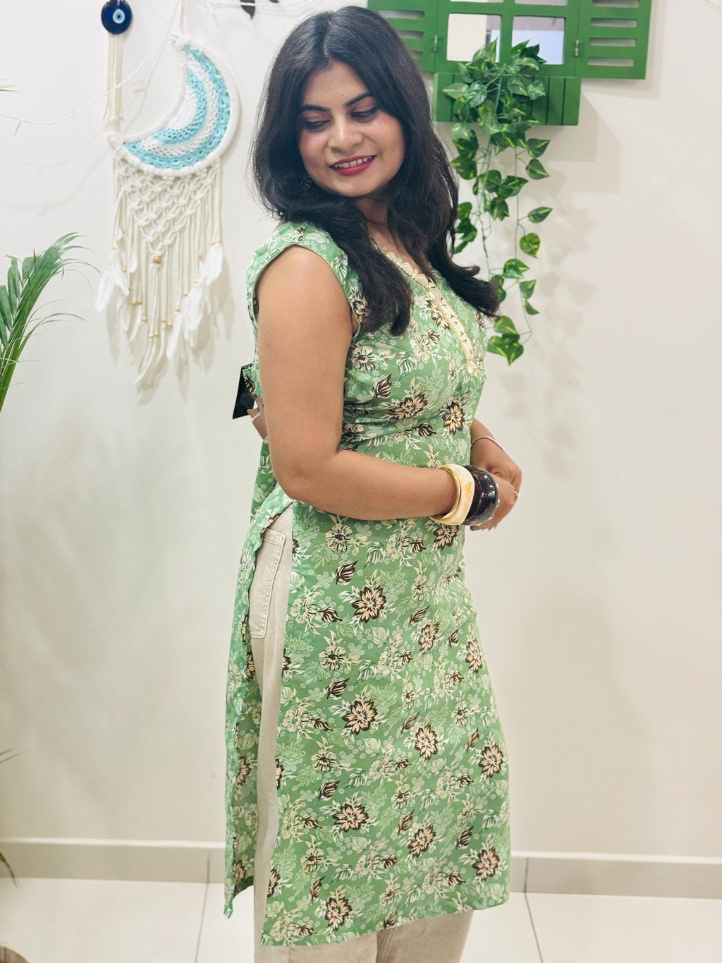 Mint Bloom Lace Kurti