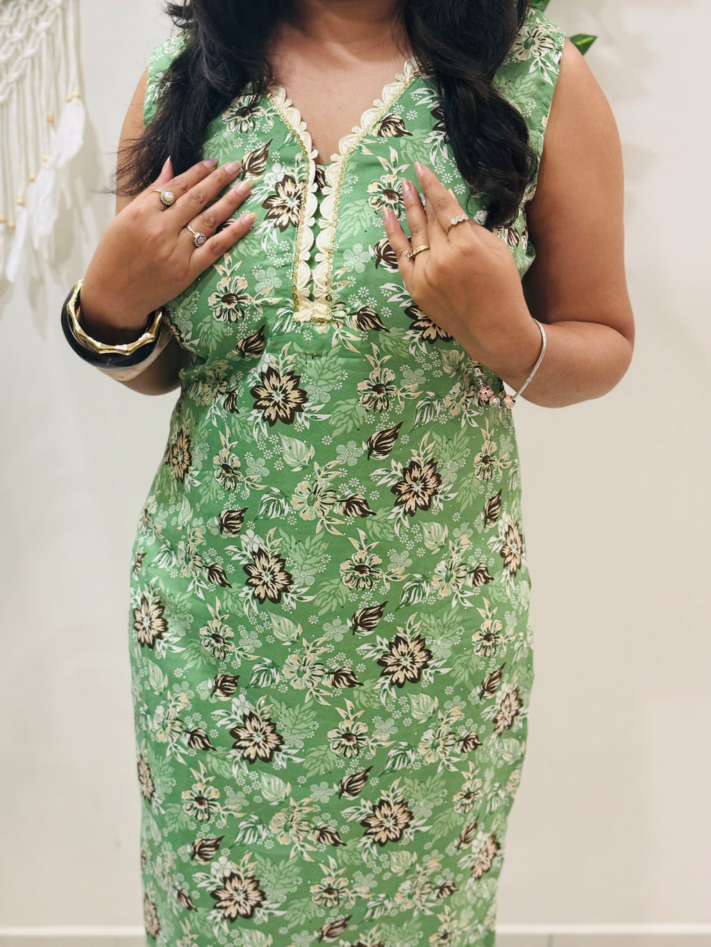 Mint Bloom Lace Kurti