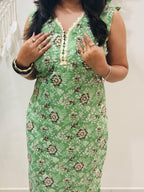 Mint Bloom Lace Kurti