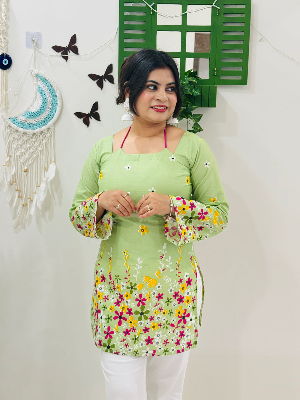 Pistachio Petal Tie-Up Corset Kurti