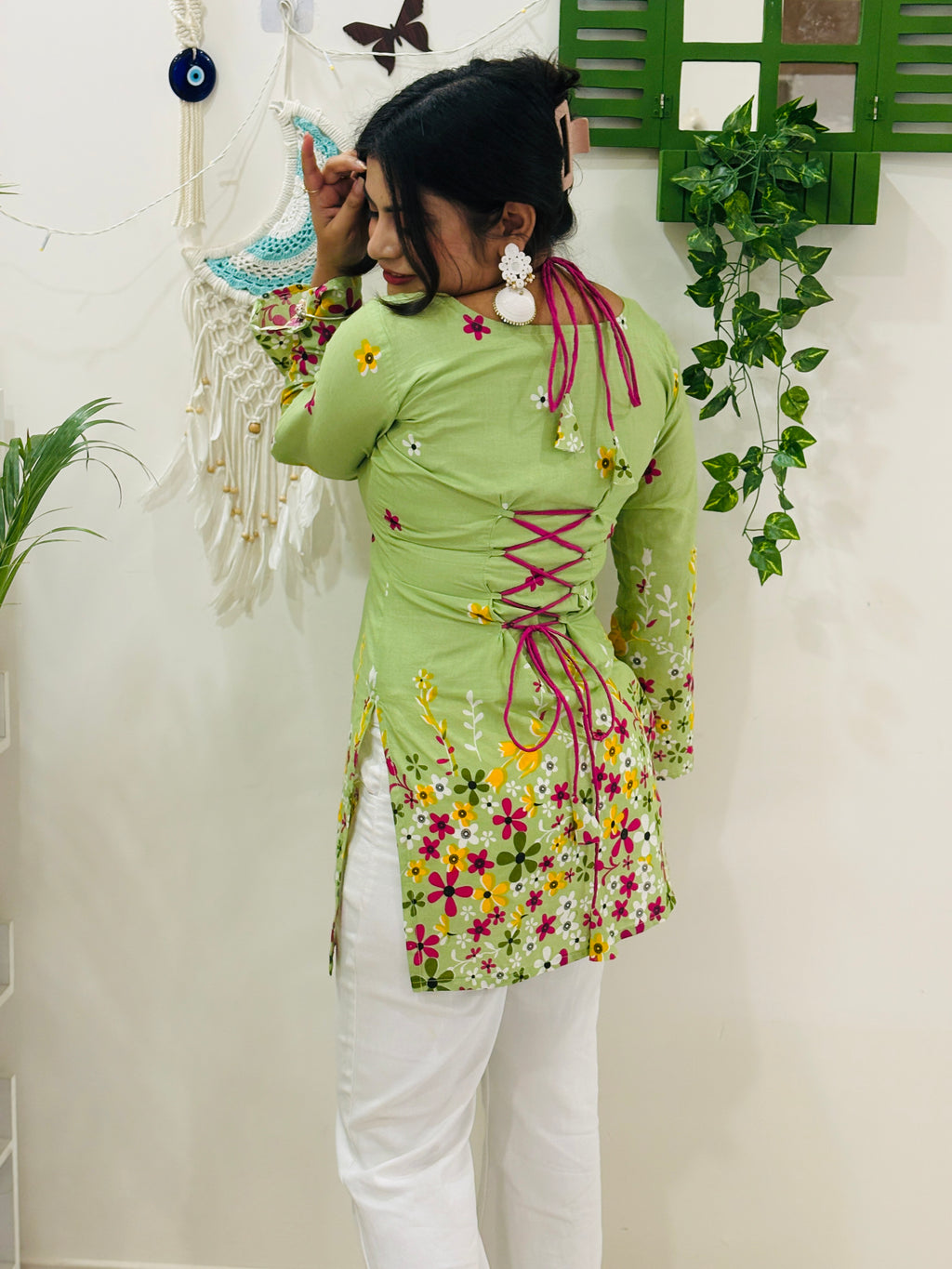 Pistachio Petal Tie-Up Corset Kurti