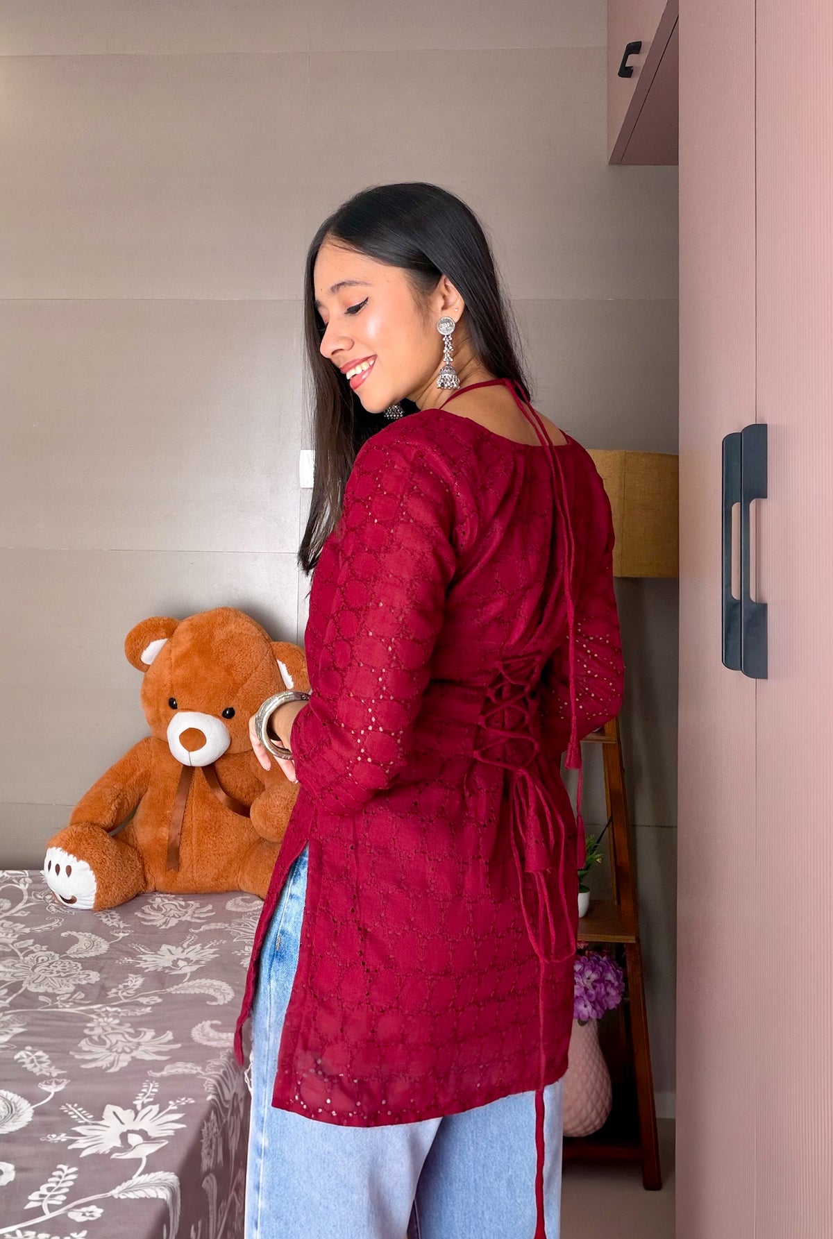 Inayat Tie-Up Corset Kurti – Raspberry Wine