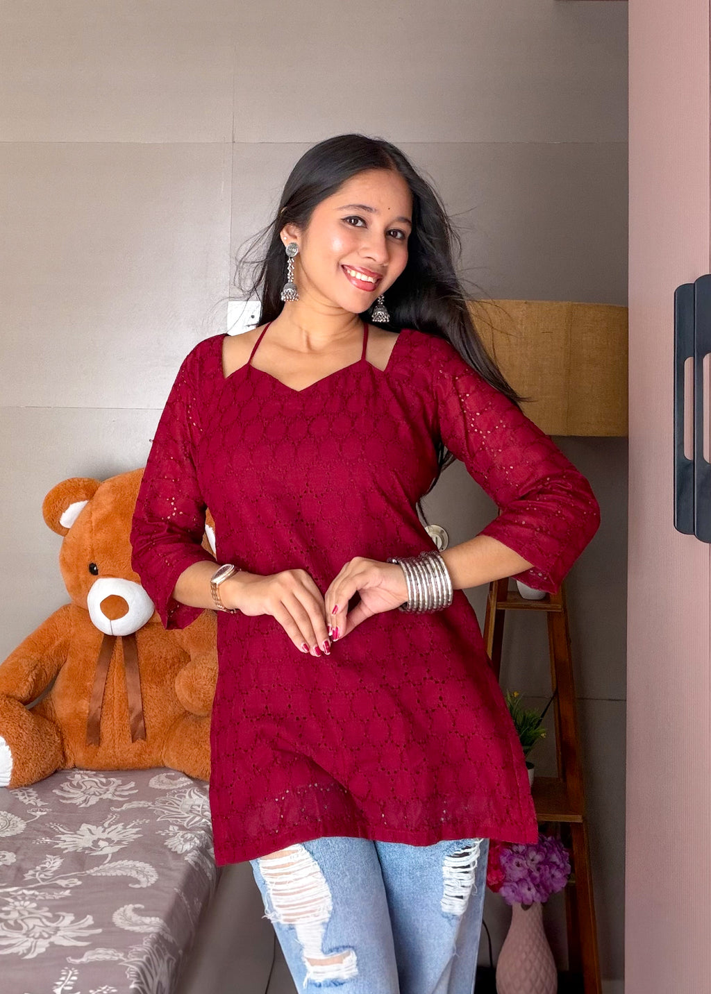 Inayat Tie-Up Corset Kurti – Raspberry Wine