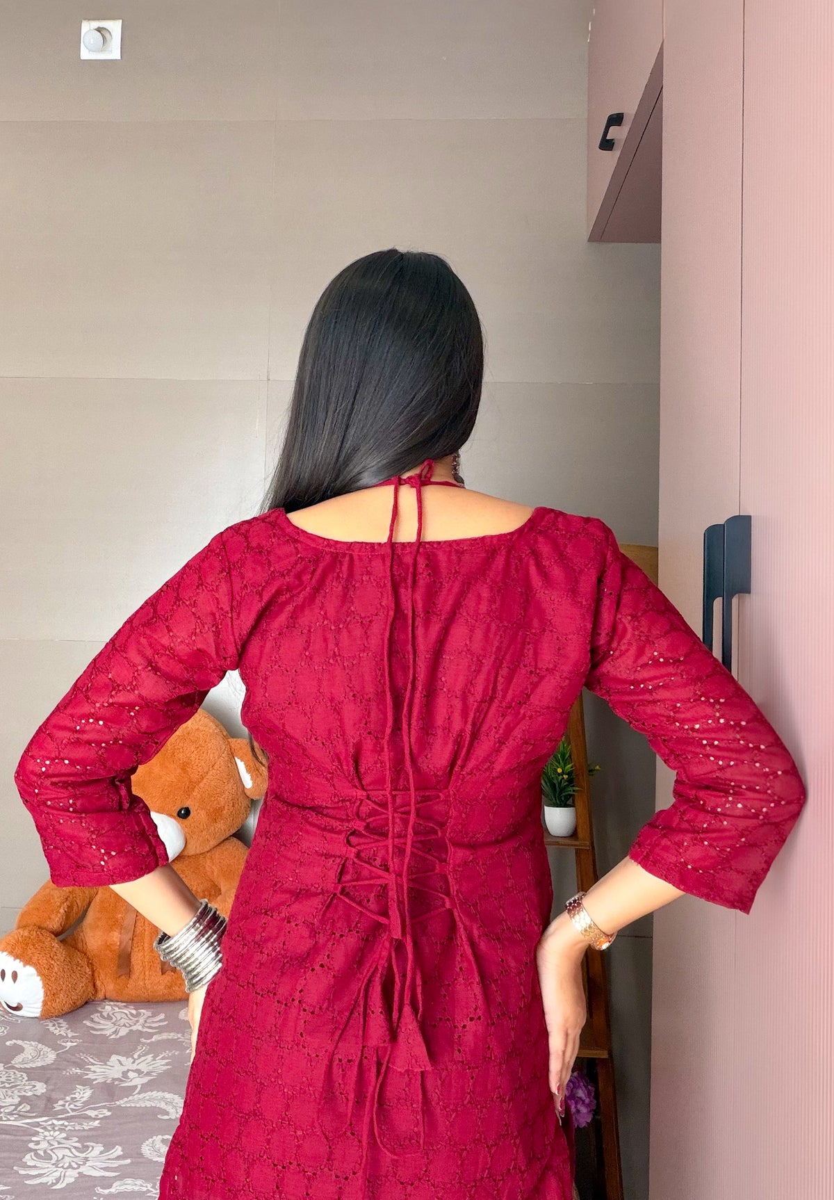 Inayat Tie-Up Corset Kurti – Raspberry Wine