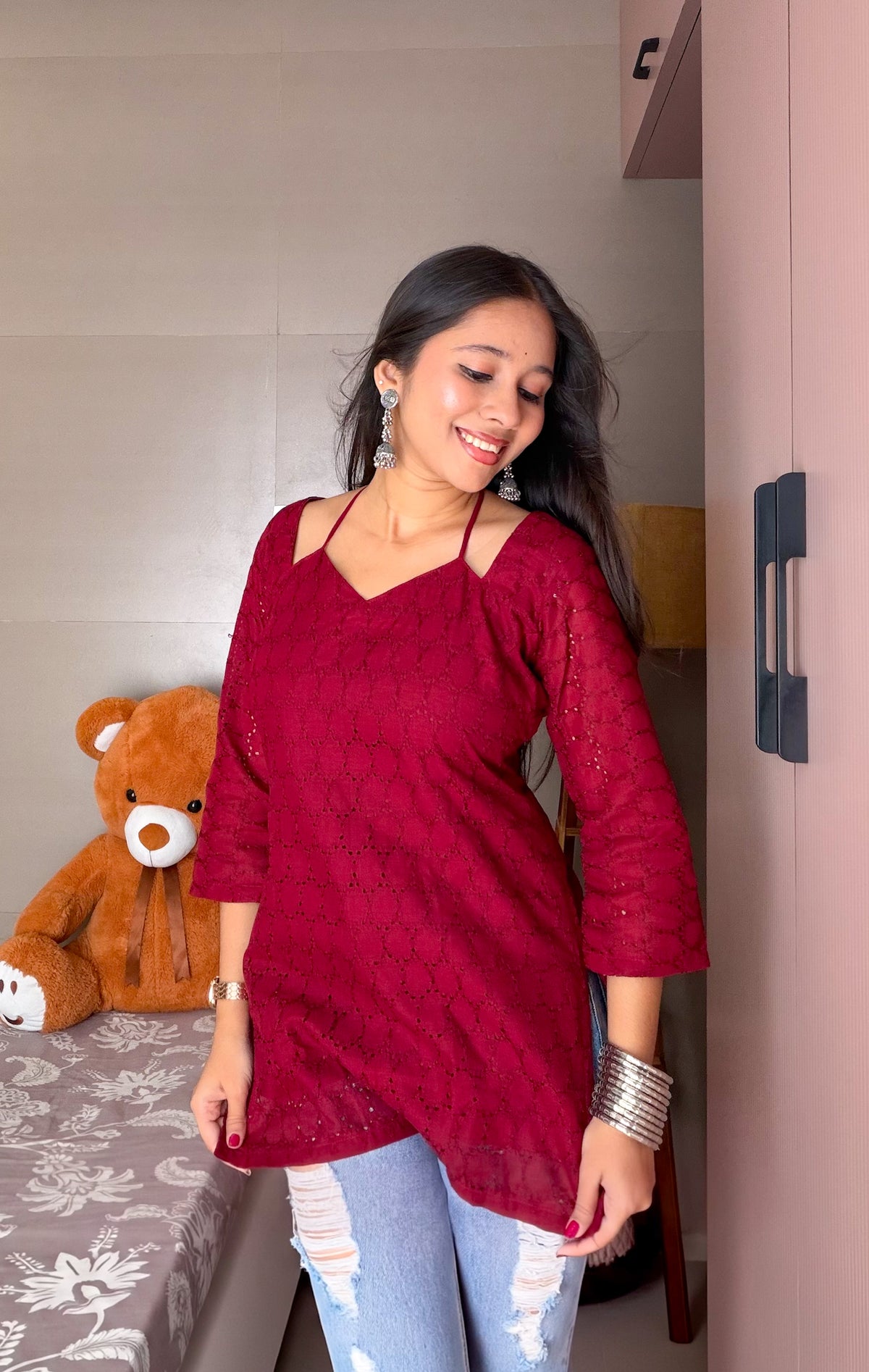 Inayat Tie-Up Corset Kurti – Raspberry Wine