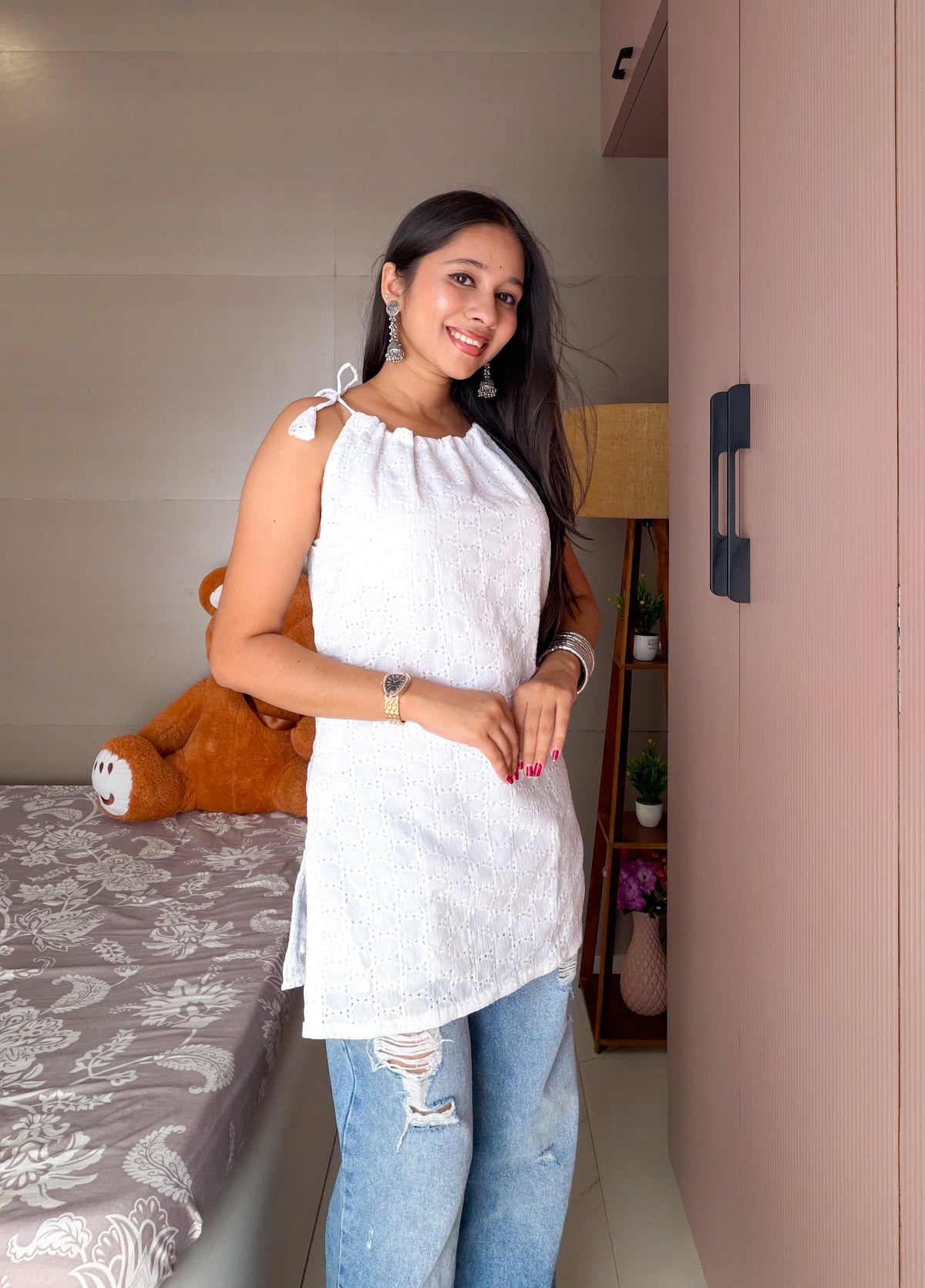 Naina Polka Dori Corset Kurti – White
