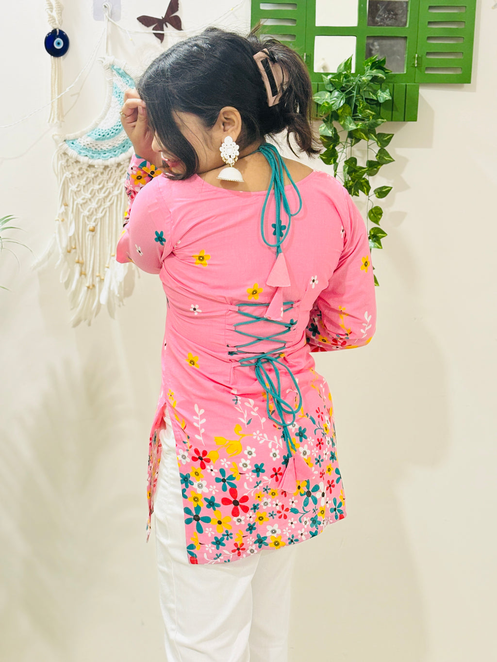 Blush Petal Tie-Up Corset Kurti (Baby Pink)