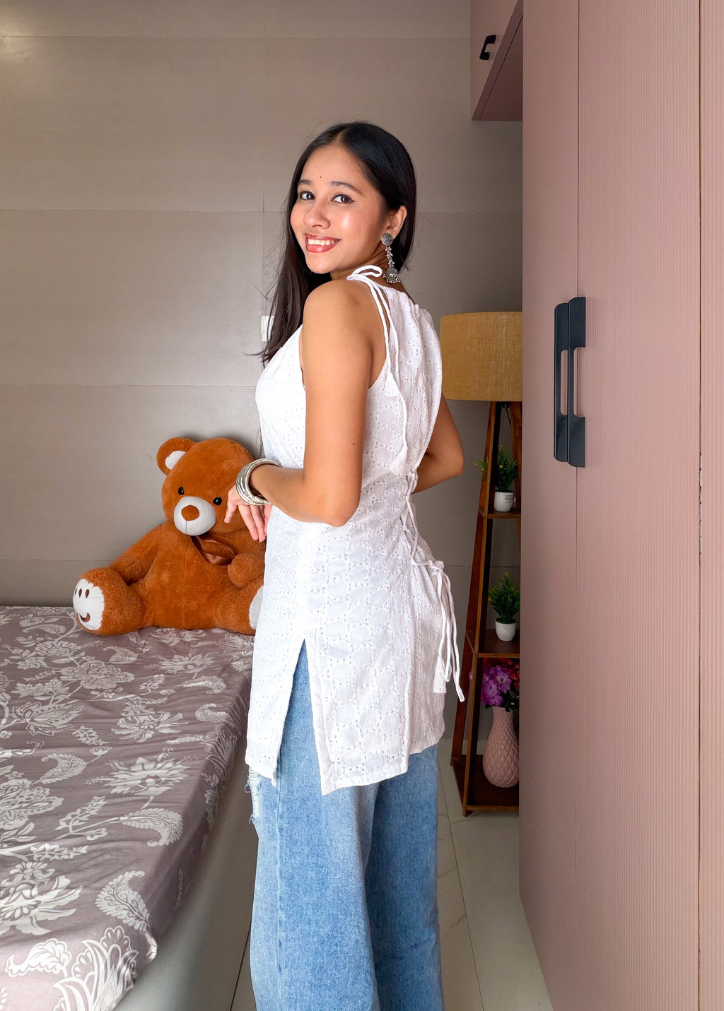 Naina Polka Dori Corset Kurti – White
