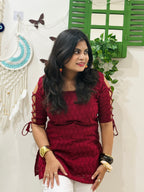 Hot Red Dori Sleeve Kurti