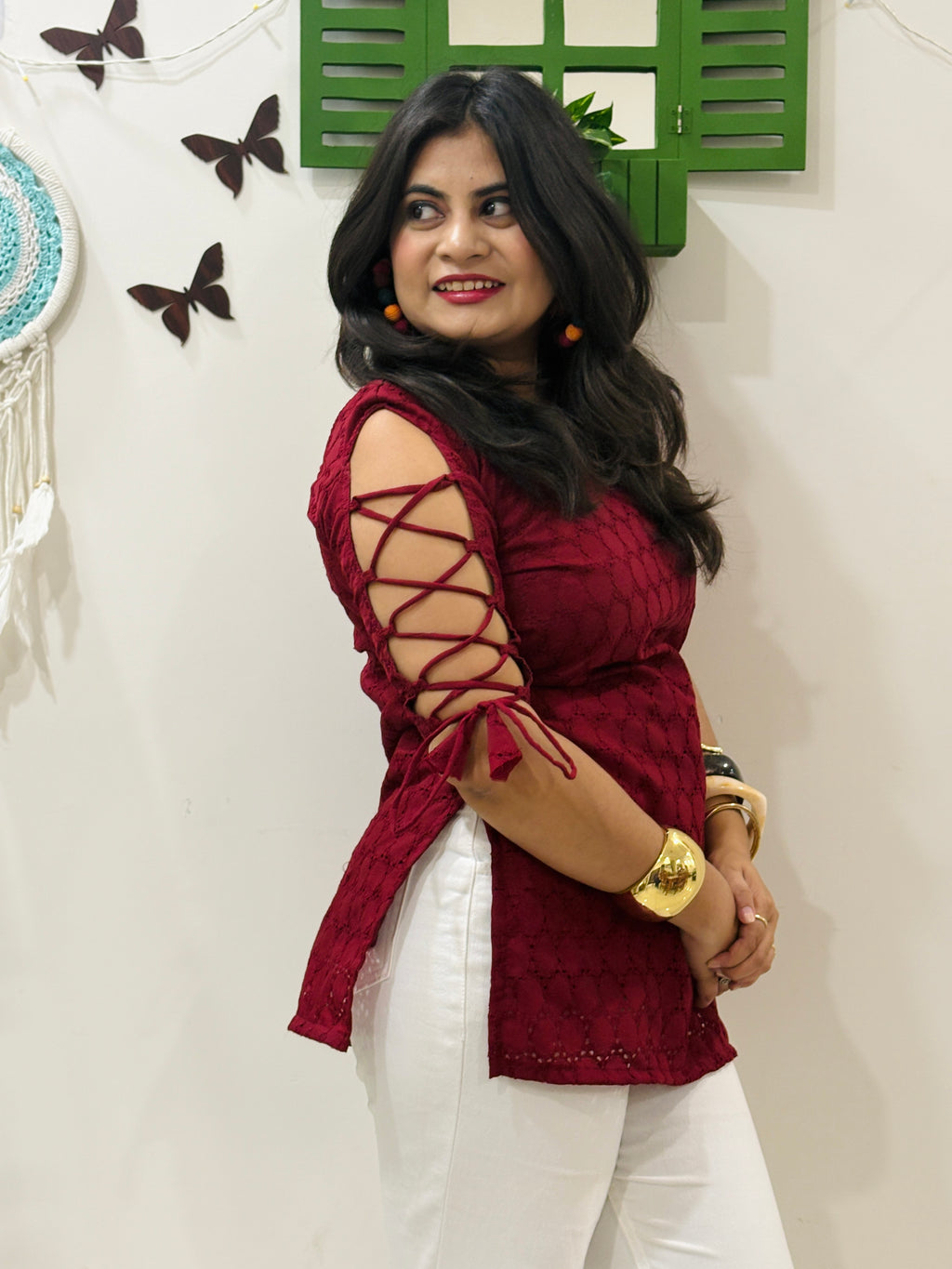 Hot Red Dori Sleeve Kurti