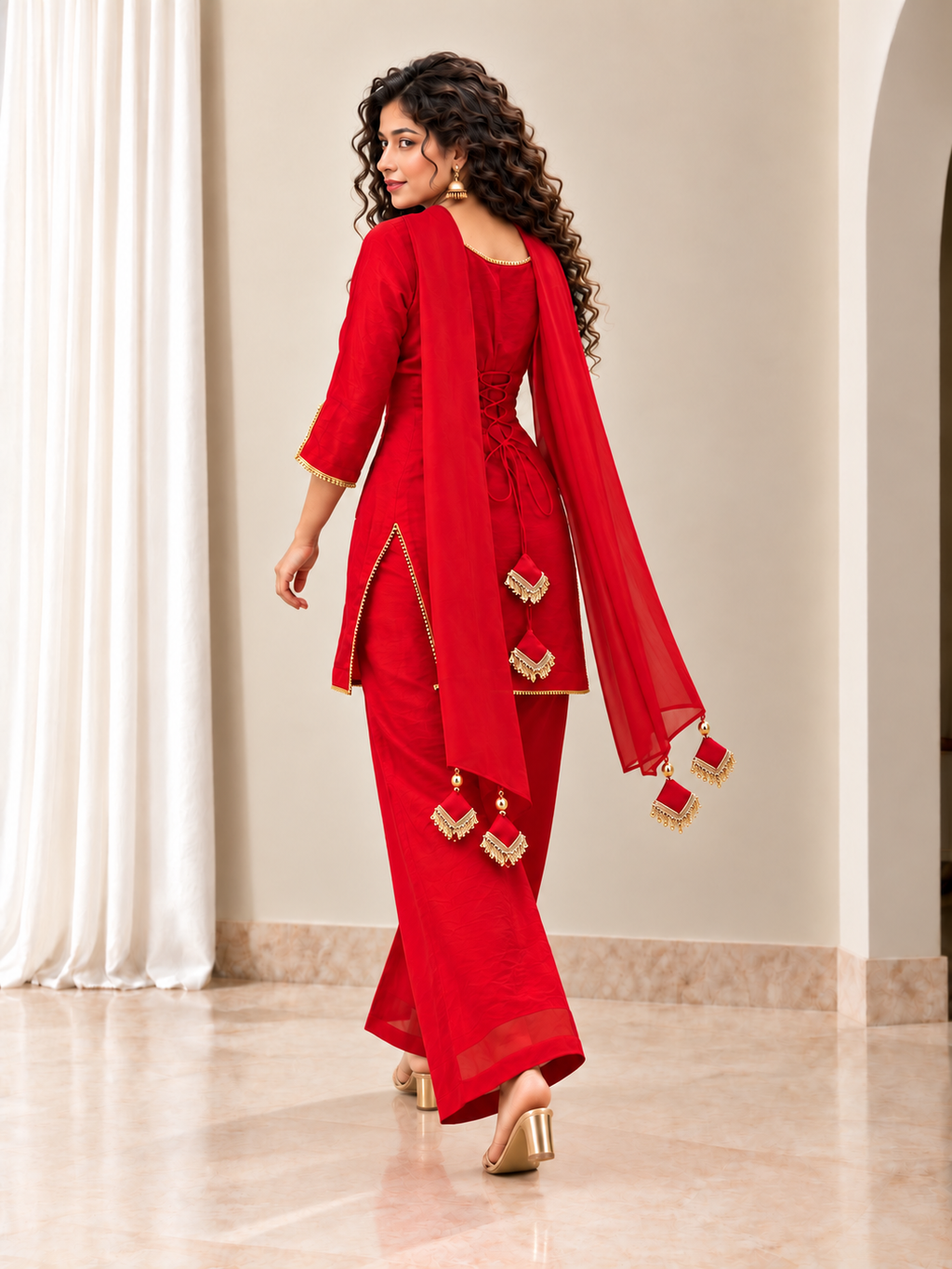 Sajni Corset Palazo Suit Set - Red
