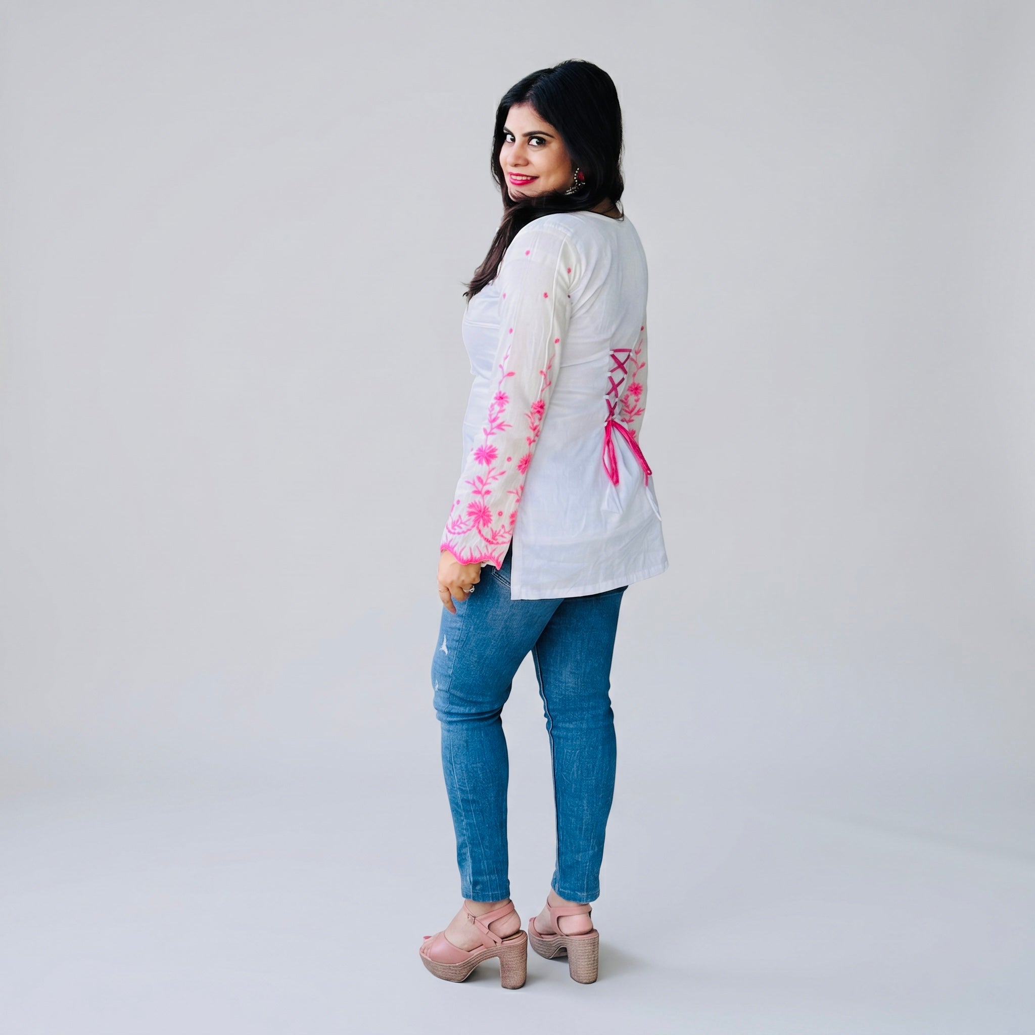Aadhya Pink Chikankari Corset Kurti